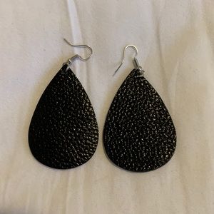 Black vegan leather teardrop earrings